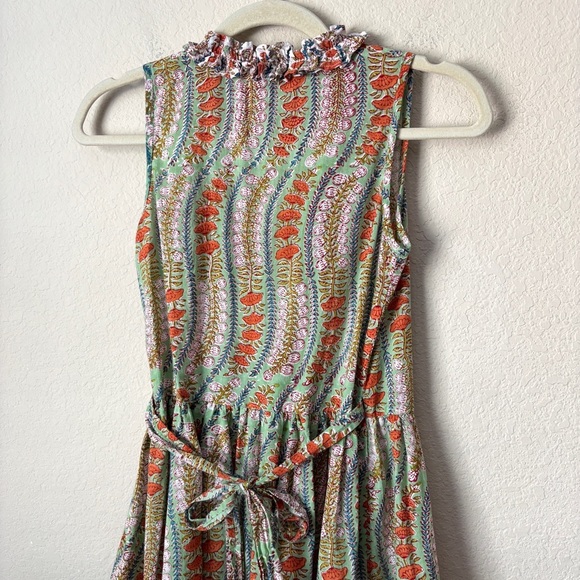 Anokhi Koki Boho Block Print Ruffle Trim Midi Wrap Dress Girls 10-11 Yrs - Picture 10 of 15